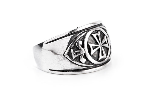 Kreuzfahrer Ring - breiter Mittelalter-Ring - aus edlem 925 Sterling Silber.
